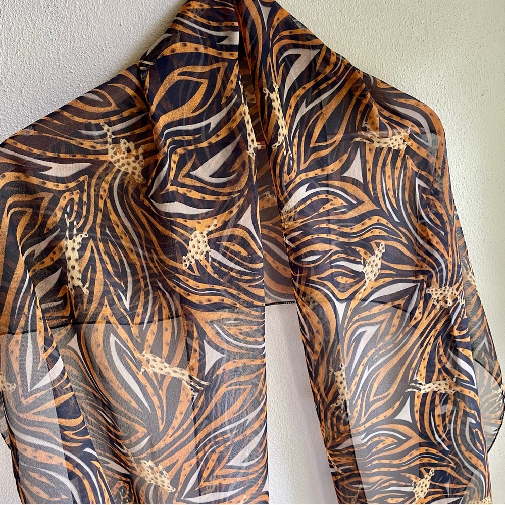 Oversized Sheer Leopard/ Striped Bold Color Scarf/ Shawl. 66" X 19" - Picture 11 of 16